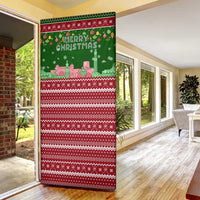 Oman Christmas Door Cover with Green-Red Pattern, Mosque and Fort Landmarks, and Festive Ornament Motif - Wonder Print Shop
