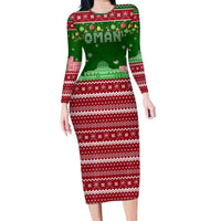 Oman Christmas Family Matching Long Sleeve Bodycon Dress and Hawaiian Shirt with Green-Red Pattern, Mosque and Fort Landmarks, and Festive Ornament Motif - Wonder Print Shop