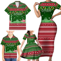 Oman Christmas Family Matching Short Sleeve Bodycon Dress and Hawaiian Shirt with Green-Red Pattern, Mosque and Fort Landmarks, and Festive Ornament Motif - Wonder Print Shop