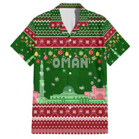 Oman Christmas Family Matching Short Sleeve Bodycon Dress and Hawaiian Shirt with Green-Red Pattern, Mosque and Fort Landmarks, and Festive Ornament Motif - Wonder Print Shop