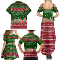 Oman Christmas Family Matching Summer Maxi Dress and Hawaiian Shirt with Green-Red Pattern, Mosque and Fort Landmarks, and Festive Ornament Motif - Wonder Print Shop