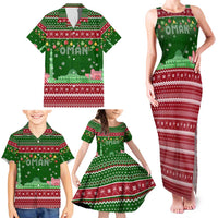 Oman Christmas Family Matching Tank Maxi Dress and Hawaiian Shirt with Green-Red Pattern, Mosque and Fort Landmarks, and Festive Ornament Motif - Wonder Print Shop