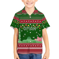 Oman Christmas Family Matching Tank Maxi Dress and Hawaiian Shirt with Green-Red Pattern, Mosque and Fort Landmarks, and Festive Ornament Motif - Wonder Print Shop