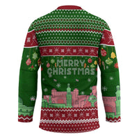 Oman Christmas Hockey Jersey with Green-Red Pattern, Mosque and Fort Landmarks, and Festive Ornament Motif - Wonder Print Shop