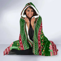 Oman Christmas Hooded Blanket with Green-Red Pattern, Mosque and Fort Landmarks, and Festive Ornament Motif - Wonder Print Shop
