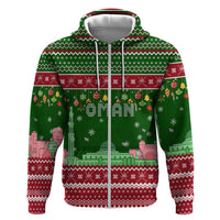 Oman Christmas Hoodie with Green-Red Pattern, Mosque and Fort Landmarks, and Festive Ornament Motif - Wonder Print Shop