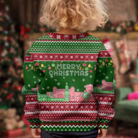 Oman Christmas Kid Ugly Christmas Sweater with Green-Red Pattern, Mosque and Fort Landmarks, and Festive Ornament Motif - Wonder Print Shop