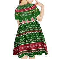 Oman Christmas Kid Short Sleeve Dress with Green-Red Pattern, Mosque and Fort Landmarks, and Festive Ornament Motif - Wonder Print Shop