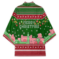 Oman Christmas Kimono with Green-Red Pattern, Mosque and Fort Landmarks, and Festive Ornament Motif - Wonder Print Shop
