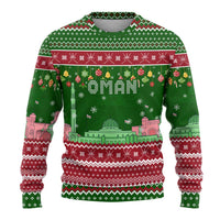 Oman Christmas Ugly Christmas Sweater with Green-Red Pattern, Mosque and Fort Landmarks, and Festive Ornament Motif - Wonder Print Shop