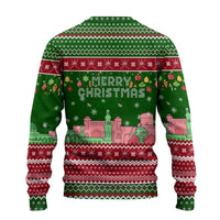 Oman Christmas Ugly Christmas Sweater with Green-Red Pattern, Mosque and Fort Landmarks, and Festive Ornament Motif - Wonder Print Shop