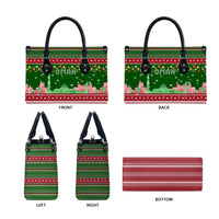 Oman Christmas Leather Bag with Green-Red Pattern, Mosque and Fort Landmarks, and Festive Ornament Motif - Wonder Print Shop
