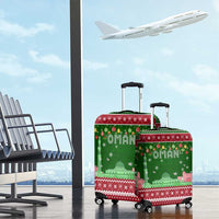 Oman Christmas Luggage Cover with Green-Red Pattern, Mosque and Fort Landmarks, and Festive Ornament Motif - Wonder Print Shop