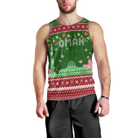 Oman Christmas Men Tank Top with Green-Red Pattern, Mosque and Fort Landmarks, and Festive Ornament Motif - Wonder Print Shop