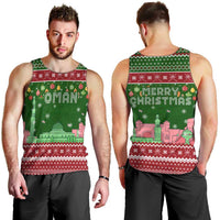 Oman Christmas Men Tank Top with Green-Red Pattern, Mosque and Fort Landmarks, and Festive Ornament Motif - Wonder Print Shop
