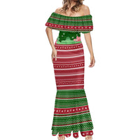 Oman Christmas Mermaid Dress with Green-Red Pattern, Mosque and Fort Landmarks, and Festive Ornament Motif - Wonder Print Shop