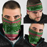 Oman Christmas Neck Gaiter with Green-Red Pattern, Mosque and Fort Landmarks, and Festive Ornament Motif - Wonder Print Shop