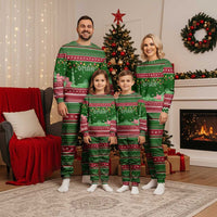 Oman Christmas Pajama Set with Green-Red Pattern, Mosque and Fort Landmarks, and Festive Ornament Motif - Wonder Print Shop