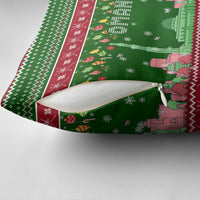 Oman Christmas Pillow Cover with Green-Red Pattern, Mosque and Fort Landmarks, and Festive Ornament Motif - Wonder Print Shop