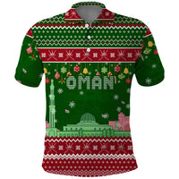 Oman Christmas Polo Shirt with Green-Red Pattern, Mosque and Fort Landmarks, and Festive Ornament Motif - Wonder Print Shop