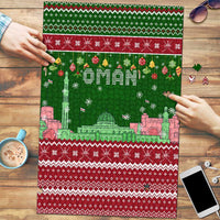 Oman Christmas Puzzle with Green-Red Pattern, Mosque and Fort Landmarks, and Festive Ornament Motif - Wonder Print Shop