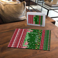 Oman Christmas Puzzle with Green-Red Pattern, Mosque and Fort Landmarks, and Festive Ornament Motif - Wonder Print Shop