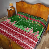 Oman Christmas Quilt with Green-Red Pattern, Mosque and Fort Landmarks, and Festive Ornament Motif - Wonder Print Shop