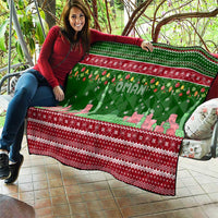 Oman Christmas Quilt with Green-Red Pattern, Mosque and Fort Landmarks, and Festive Ornament Motif - Wonder Print Shop