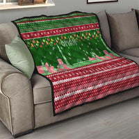 Oman Christmas Quilt with Green-Red Pattern, Mosque and Fort Landmarks, and Festive Ornament Motif - Wonder Print Shop