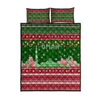 Oman Christmas Quilt Bed Set with Green-Red Pattern, Mosque and Fort Landmarks, and Festive Ornament Motif - Wonder Print Shop