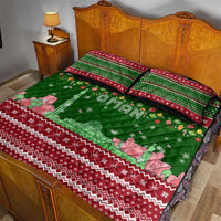 Oman Christmas Quilt Bed Set with Green-Red Pattern, Mosque and Fort Landmarks, and Festive Ornament Motif - Wonder Print Shop