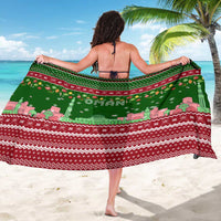 Oman Christmas Sarong with Green-Red Pattern, Mosque and Fort Landmarks, and Festive Ornament Motif - Wonder Print Shop