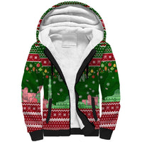 Oman Christmas Sherpa Hoodie with Green-Red Pattern, Mosque and Fort Landmarks, and Festive Ornament Motif - Wonder Print Shop