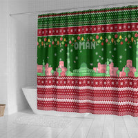 Oman Christmas Shower Curtain with Green-Red Pattern, Mosque and Fort Landmarks, and Festive Ornament Motif - Wonder Print Shop
