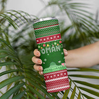 Oman Christmas Skinny Tumbler with Green-Red Pattern, Mosque and Fort Landmarks, and Festive Ornament Motif - Wonder Print Shop