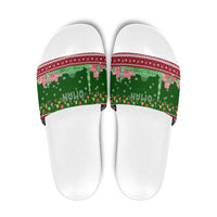 Oman Christmas Slide Sandals with Green-Red Pattern, Mosque and Fort Landmarks, and Festive Ornament Motif - Wonder Print Shop