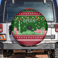 Oman Christmas Spare Tire Cover with Green-Red Pattern, Mosque and Fort Landmarks, and Festive Ornament Motif - Wonder Print Shop