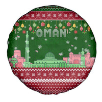 Oman Christmas Spare Tire Cover with Green-Red Pattern, Mosque and Fort Landmarks, and Festive Ornament Motif - Wonder Print Shop