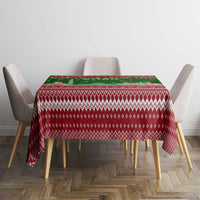 Oman Christmas Tablecloth with Green-Red Pattern, Mosque and Fort Landmarks, and Festive Ornament Motif - Wonder Print Shop