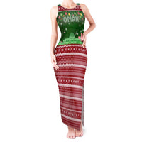 Oman Christmas Tank Maxi Dress with Green-Red Pattern, Mosque and Fort Landmarks, and Festive Ornament Motif - Wonder Print Shop