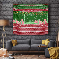 Oman Christmas Tapestry with Green-Red Pattern, Mosque and Fort Landmarks, and Festive Ornament Motif - Wonder Print Shop