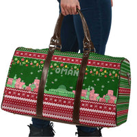 Oman Christmas Travel Bag with Green-Red Pattern, Mosque and Fort Landmarks, and Festive Ornament Motif - Wonder Print Shop