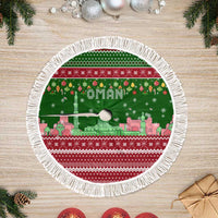 Oman Christmas Tree Skirt with Green-Red Pattern, Mosque and Fort Landmarks, and Festive Ornament Motif - Wonder Print Shop