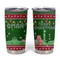 Oman Christmas Tumbler Cup with Green-Red Pattern, Mosque and Fort Landmarks, and Festive Ornament Motif - Wonder Print Shop