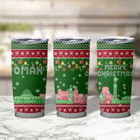Oman Christmas Tumbler Cup with Green-Red Pattern, Mosque and Fort Landmarks, and Festive Ornament Motif - Wonder Print Shop