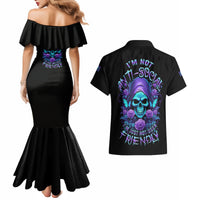 I'm Not Anti-social Mad Reaper Skull Couples Matching Mermaid Dress and Hawaiian Shirt - Wonder Print Shop
