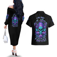 I'm Not Anti-social Mad Reaper Skull Couples Matching Off The Shoulder Long Sleeve Dress and Hawaiian Shirt - Wonder Print Shop