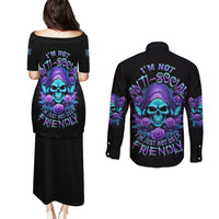 I'm Not Anti-social Mad Reaper Skull Couples Matching Puletasi Dress and Long Sleeve Button Shirt - Wonder Print Shop