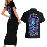 I'm Not Anti-social Mad Reaper Skull Couples Matching Short Sleeve Bodycon Dress and Hawaiian Shirt - Wonder Print Shop