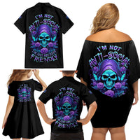 I'm Not Anti-social Mad Reaper Skull Family Matching Off Shoulder Short Dress and Hawaiian Shirt - Wonder Print Shop
